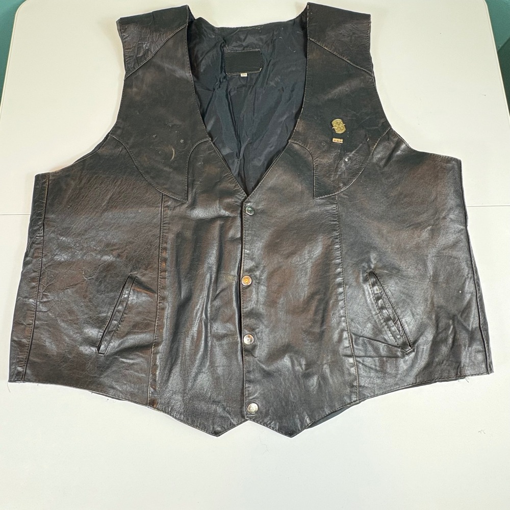 Mens Black Faux Leather Biker Vest Punk Moto Grunge Rocker EU 54